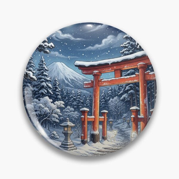 Item preview, Peaceful Japanese Winter Landscape - Glowing Red Torii Gate and Snow Foxes designed and sold by Hikariha Studio.