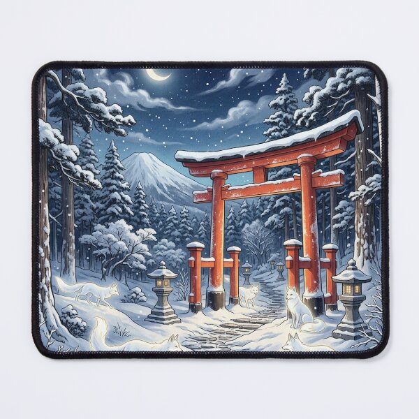 Item preview, Peaceful Japanese Winter Landscape - Glowing Red Torii Gate and Snow Foxes designed and sold by Hikariha Studio.