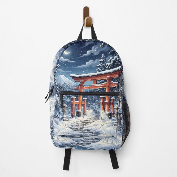 Item preview, Peaceful Japanese Winter Landscape - Glowing Red Torii Gate and Snow Foxes designed and sold by Hikariha Studio.
