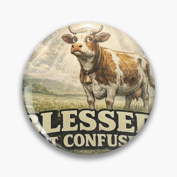 Item preview, Blessed But Confused Divine Light Cow Field Art – Funny Faith Humor | Relatable Life Gift designed and sold by irfanshikh.