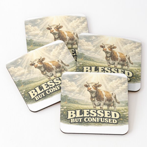 Item preview, Blessed But Confused Divine Light Cow Field Art – Funny Faith Humor | Relatable Life Gift designed and sold by irfanshikh.