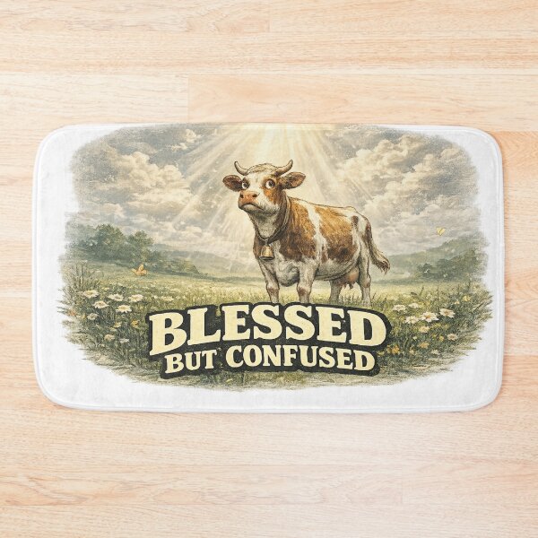 Item preview, Blessed But Confused Divine Light Cow Field Art – Funny Faith Humor | Relatable Life Gift designed and sold by irfanshikh.