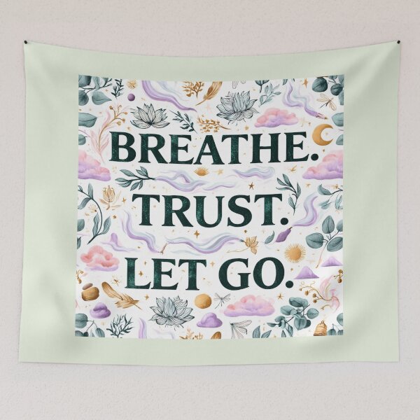 Item preview, Breathe Trust Let Go Typography – Elegant Yoga Wellness Pattern designed and sold by OpenDreamArts.