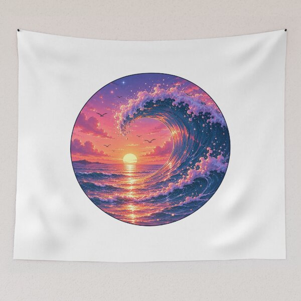 Item preview, Magical Ocean Wave Sunset Sea Birds Circle Painting designed and sold by Seculinator.