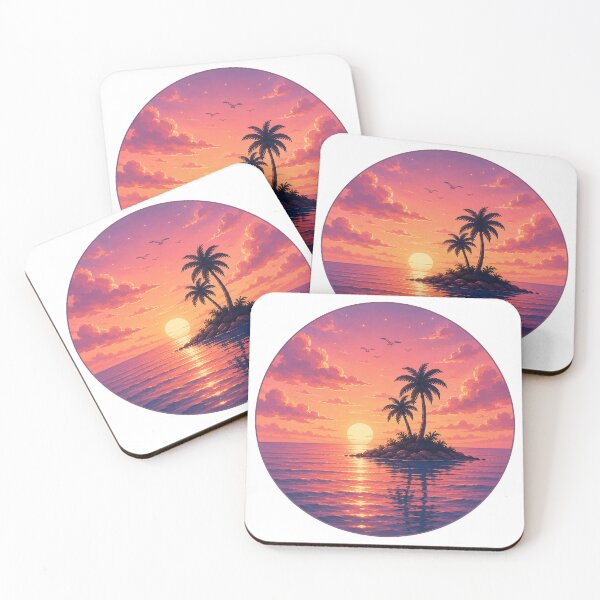 Item preview, Magical Tropical Island Palms Pink Sunset Circle Painting designed and sold by Seculinator.