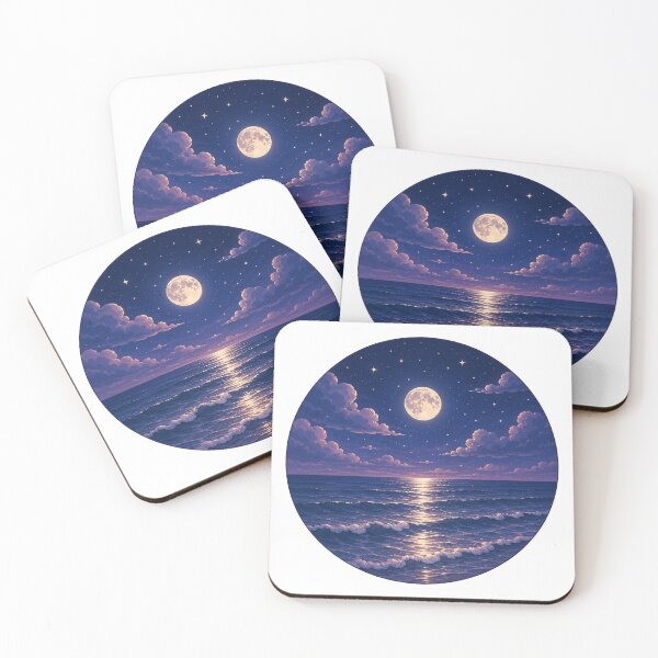 Item preview, Magical Full Moon Ocean Waves Night Circle Painting designed and sold by Seculinator.