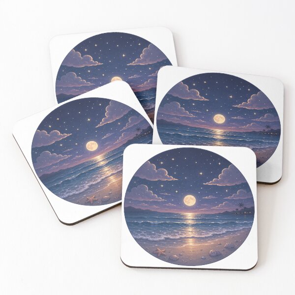 Item preview, Magical Full Moon Sandy Beach Sea Shells Circle Painting designed and sold by Seculinator.