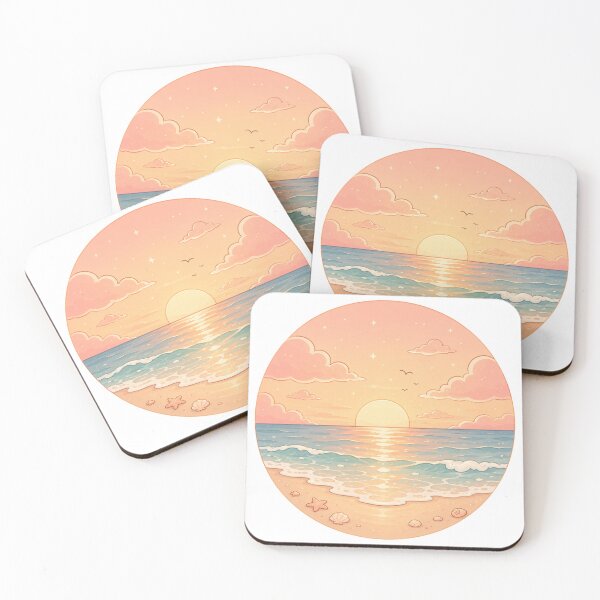 Item preview, Pastel Aesthetic Beach Sunset Sea Shells Circle Painting designed and sold by Seculinator.