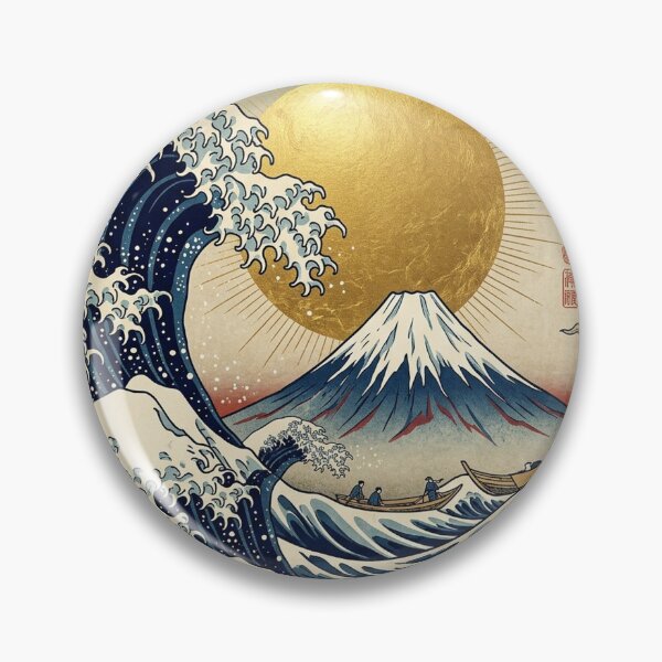 Item preview, Modern Ukiyo-e: Great Ocean Wave, Mount Fuji & Golden Sun designed and sold by Hikariha Studio.