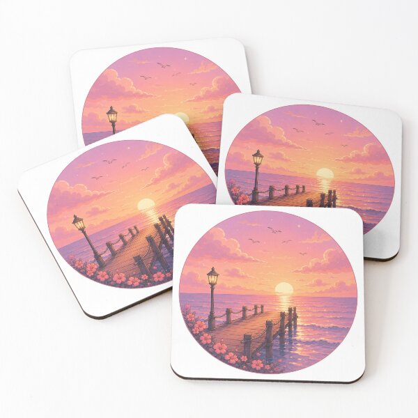 Item preview, Magical Ocean Sunset Wooden Pier Streetlight Circle Painting designed and sold by Seculinator.