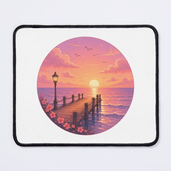 Item preview, Magical Ocean Sunset Wooden Pier Streetlight Circle Painting designed and sold by Seculinator.