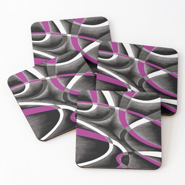 Item preview, Eighties Fucshia White Grey Line Curve Pattern On Black designed and sold by taiche.