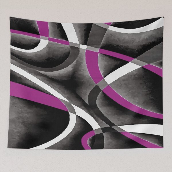 Item preview, Eighties Fucshia White Grey Line Curve Pattern On Black designed and sold by taiche.