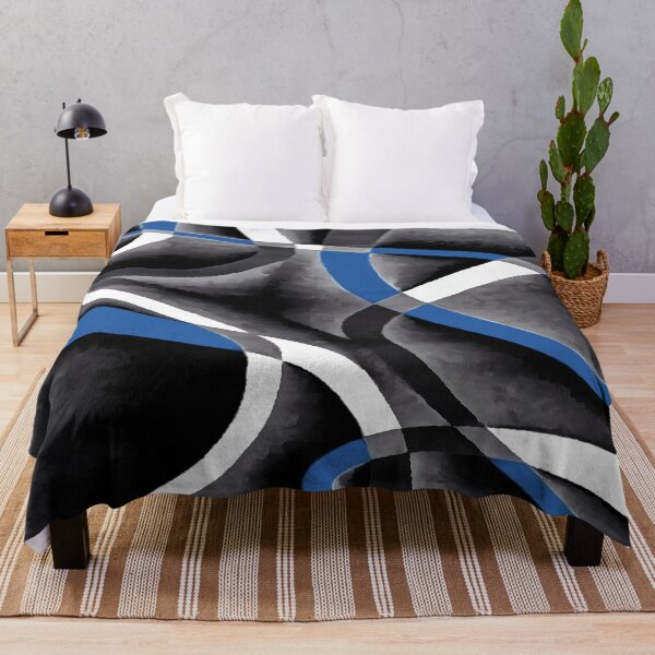 Item preview, Eighties Medium Blue White Grey Line Curve Pattern On Black designed and sold by taiche.
