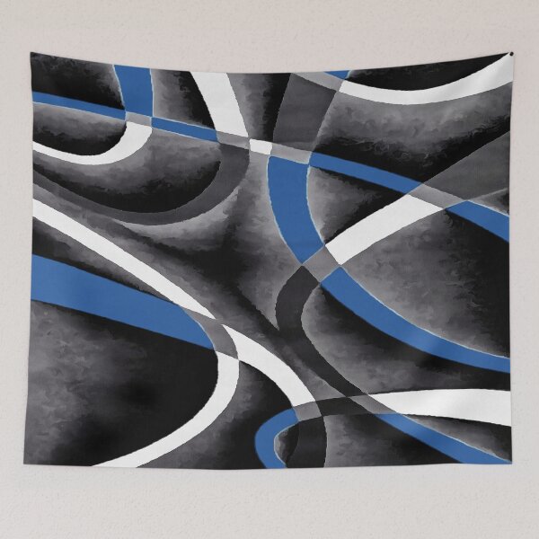 Item preview, Eighties Medium Blue White Grey Line Curve Pattern On Black designed and sold by taiche.