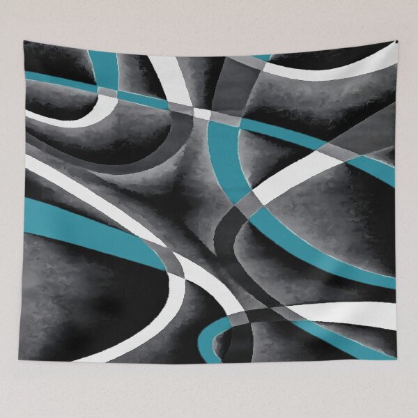 Item preview, Eighties Blue White Grey Line Curve Pattern On Black designed and sold by taiche.