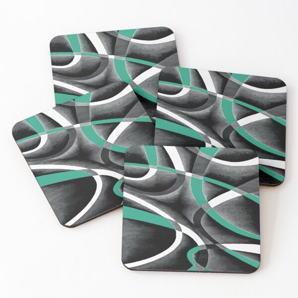 Item preview, Eighties Turquoise White Grey Line Curve Pattern On Black designed and sold by taiche.