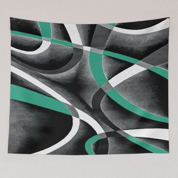 Item preview, Eighties Turquoise White Grey Line Curve Pattern On Black designed and sold by taiche.