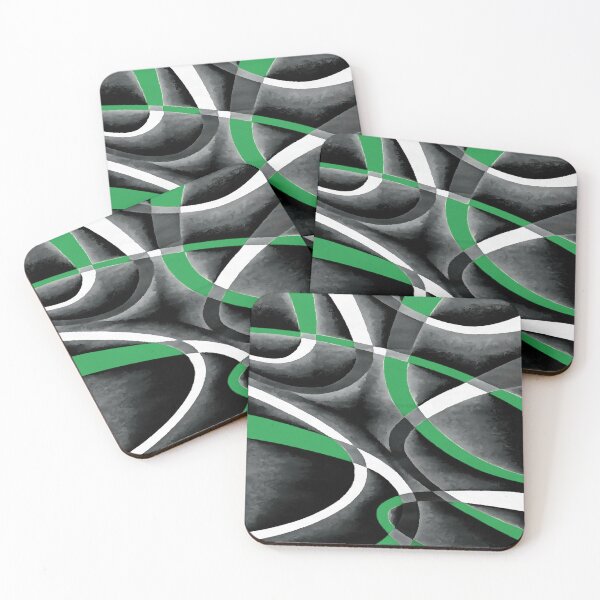 Item preview, Eighties Blue-Green White Grey Line Curve Pattern On Black designed and sold by taiche.