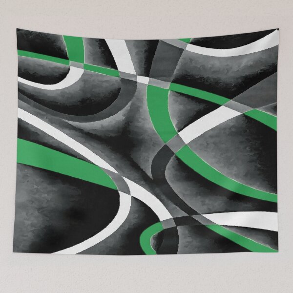 Item preview, Eighties Blue-Green White Grey Line Curve Pattern On Black designed and sold by taiche.