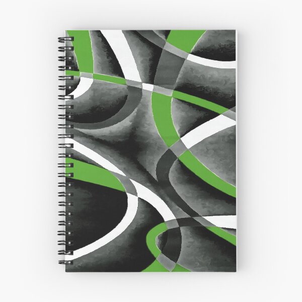 Item preview, Eighties Jungle Green White Grey Line Curve Pattern On Black designed and sold by taiche.
