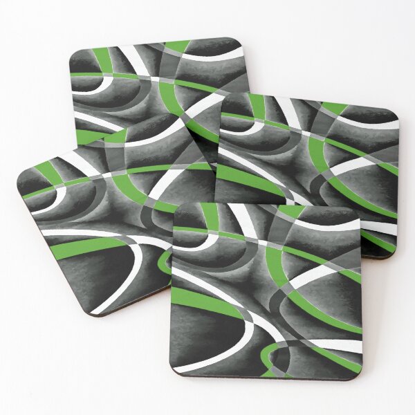 Item preview, Eighties Jungle Green White Grey Line Curve Pattern On Black designed and sold by taiche.