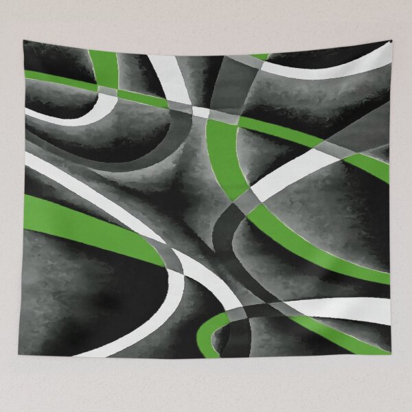 Item preview, Eighties Jungle Green White Grey Line Curve Pattern On Black designed and sold by taiche.