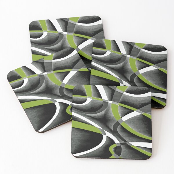 Item preview, Eighties Green White Grey Line Curve Pattern On Black designed and sold by taiche.