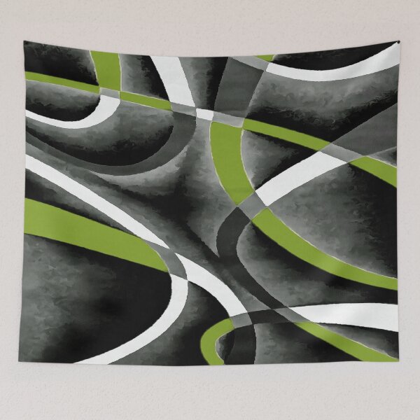 Item preview, Eighties Green White Grey Line Curve Pattern On Black designed and sold by taiche.