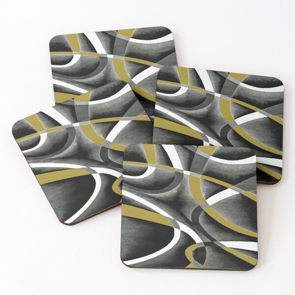 Item preview, Eighties Mustard Yellow White Grey Line Curve Pattern On Black designed and sold by taiche.