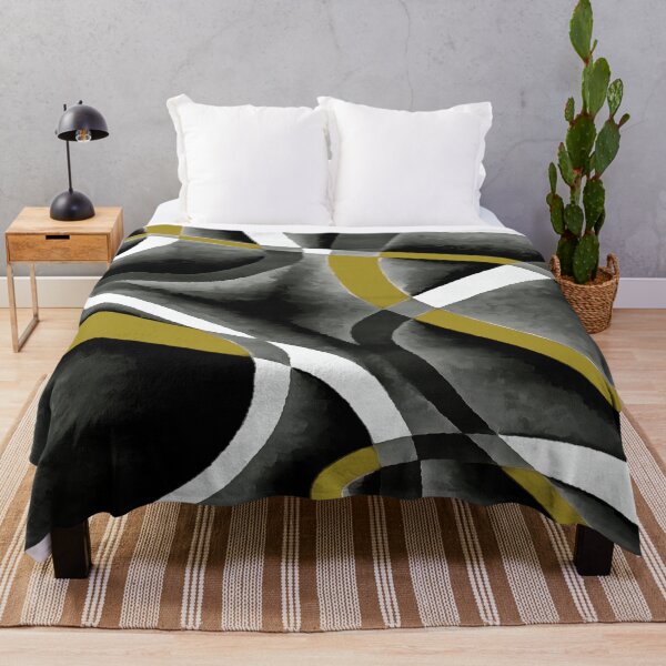 Item preview, Eighties Mustard Yellow White Grey Line Curve Pattern On Black designed and sold by taiche.