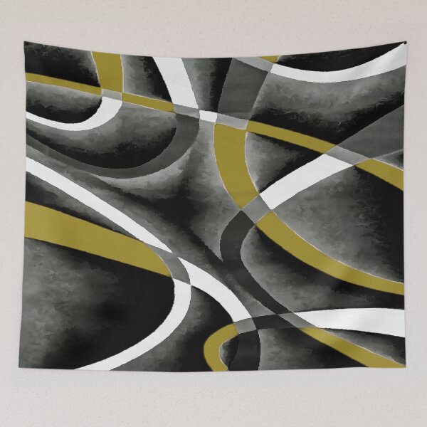 Item preview, Eighties Mustard Yellow White Grey Line Curve Pattern On Black designed and sold by taiche.