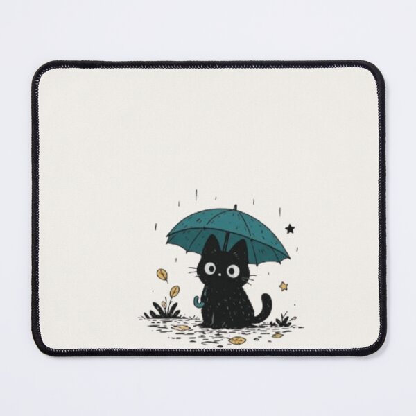 Item preview, Black Cat Umbrella Rain T-Shirt – Cute Rainy Day Cat Teal Umbrella Autumn Leaves Funny Cat Lover Tee designed and sold by IconicDesignsXd.
