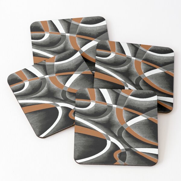 Item preview, Eighties Orange White Grey Line Curve Pattern On Black designed and sold by taiche.
