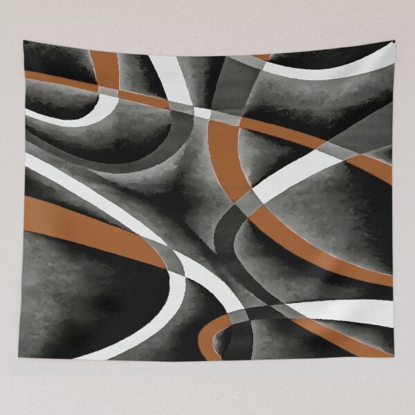 Item preview, Eighties Orange White Grey Line Curve Pattern On Black designed and sold by taiche.