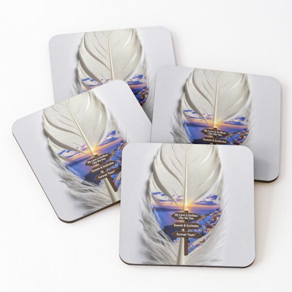 Item preview, Santorini Love Feather Art | Romantic Sunset Quote Design for Couples designed and sold by GalleryPeak.