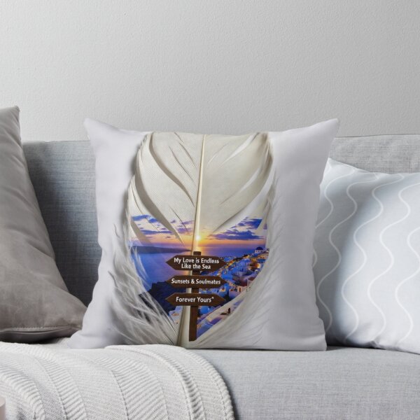 Item preview, Santorini Love Feather Art | Romantic Sunset Quote Design for Couples designed and sold by GalleryPeak.