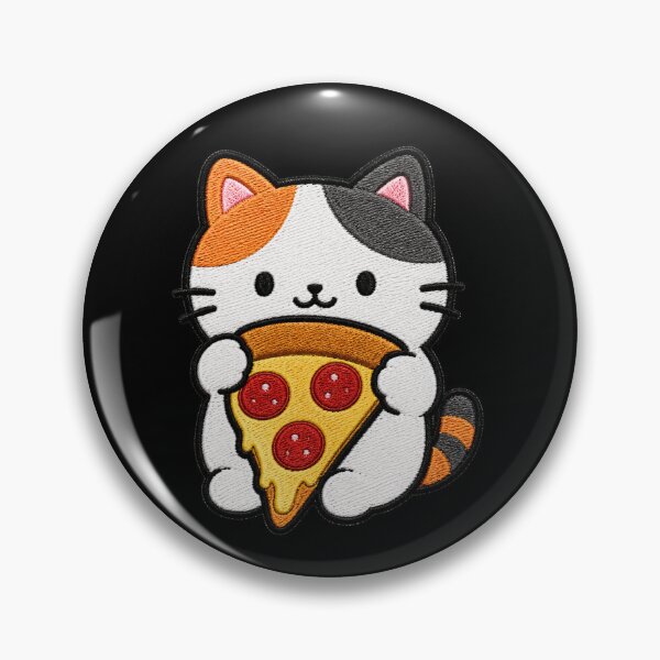 Item preview, Cute Kawaii Cat with Pizza Embroidery designed and sold by ColorSplash123.