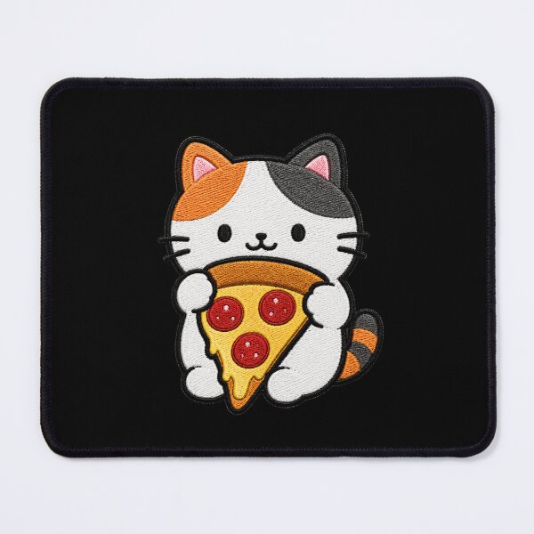 Item preview, Cute Kawaii Cat with Pizza Embroidery designed and sold by ColorSplash123.