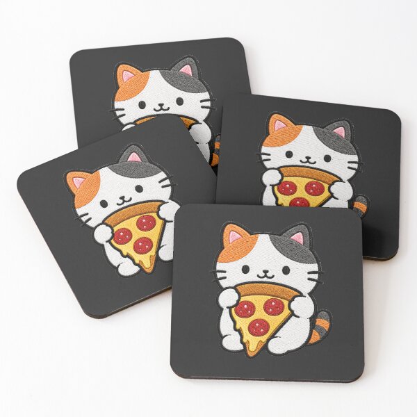 Item preview, Cute Kawaii Cat with Pizza Embroidery designed and sold by ColorSplash123.