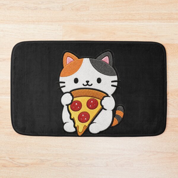 Item preview, Cute Kawaii Cat with Pizza Embroidery designed and sold by ColorSplash123.