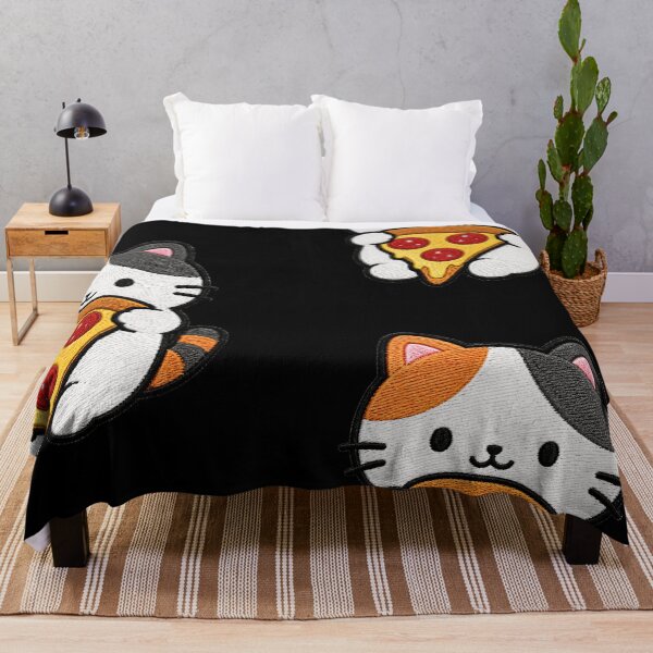 Item preview, Cute Kawaii Cat with Pizza Embroidery designed and sold by ColorSplash123.