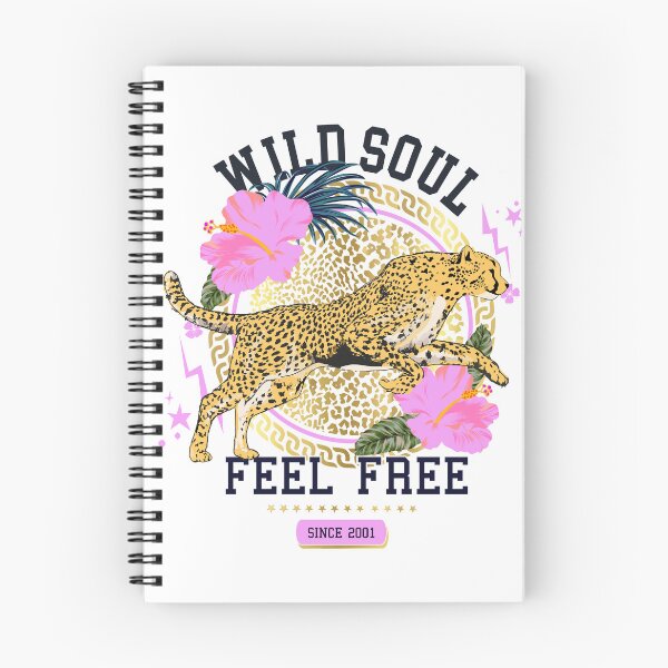 Artikelvorschau, Wild Soul Feel Free T-Shirt mit Geparden- und tropischem Blumenmuster entworfen und verkauft von Atique Creations.