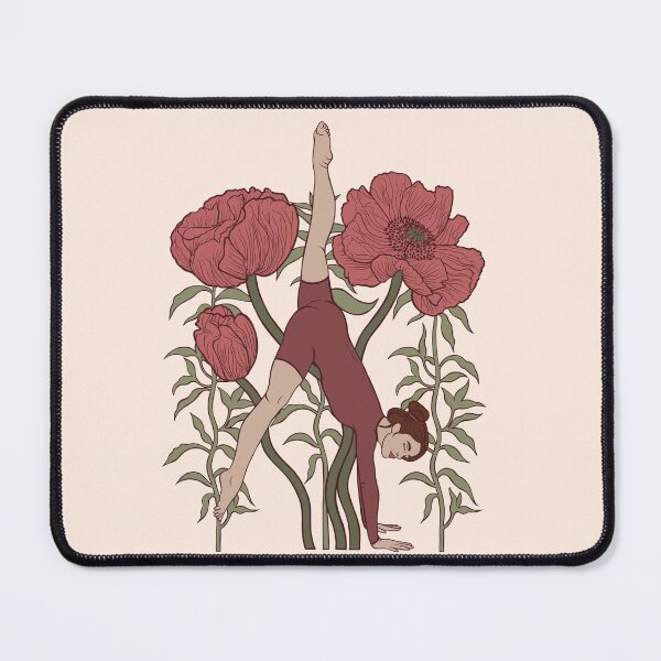 Item preview, Aesthetic illustration of a woman in a handstand split against a backdrop of giant vintage red poppies. A beautiful harmony of strength, balance, and wild nature. designed and sold by Grin Katalina Floral Patterns & Cozy Art.
