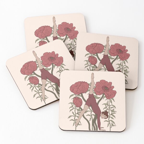 Item preview, Aesthetic illustration of a woman in a handstand split against a backdrop of giant vintage red poppies. A beautiful harmony of strength, balance, and wild nature. designed and sold by Grin Katalina Floral Patterns & Cozy Art.
