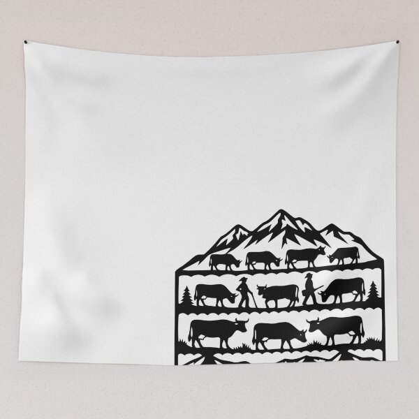 Item preview, Swiss Alpine Cow Herding Silhouette Art designed and sold by AntiqueImages.