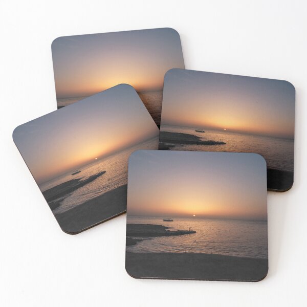 Item preview, Quiet Sunset Over Calm Sea With Small Boat Near Rocky Pier and Ladder at Dusk designed and sold by Nmallia.