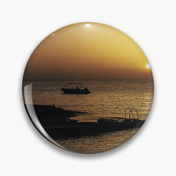 Item preview, Quiet Sunset Over Calm Sea With Small Boat Near Rocky Pier and Ladder at Dusk designed and sold by Nmallia.