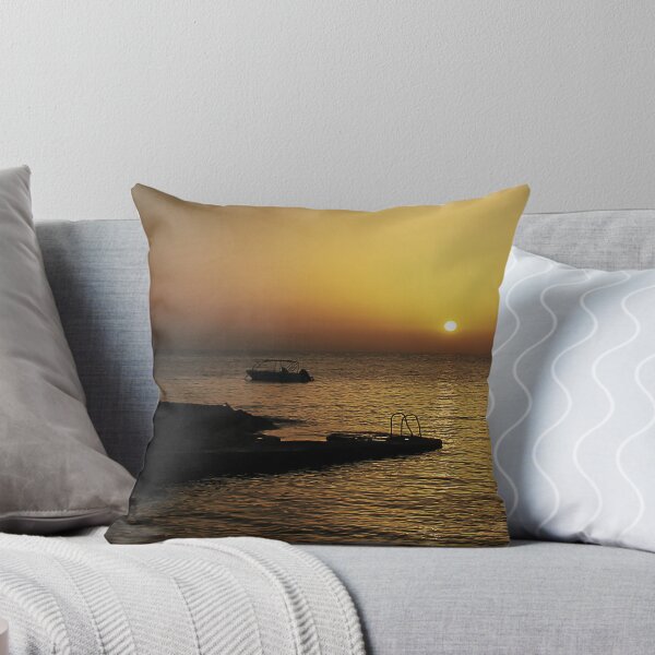 Item preview, Quiet Sunset Over Calm Sea With Small Boat Near Rocky Pier and Ladder at Dusk designed and sold by Nmallia.