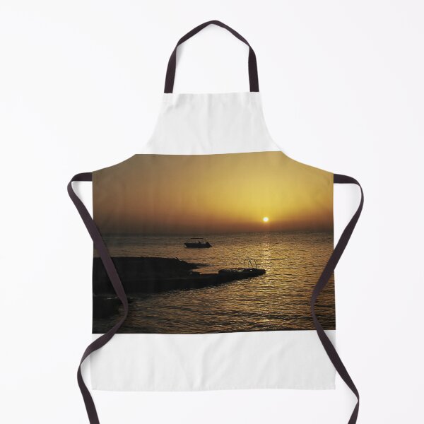 Item preview, Quiet Sunset Over Calm Sea With Small Boat Near Rocky Pier and Ladder at Dusk designed and sold by Nmallia.